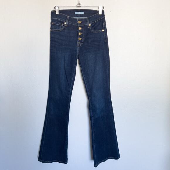 7 For All Mankind Denim Jeans Sz 25 B Air Tailerless Flare Bootcut Dark Wash - Picture 1 of 7